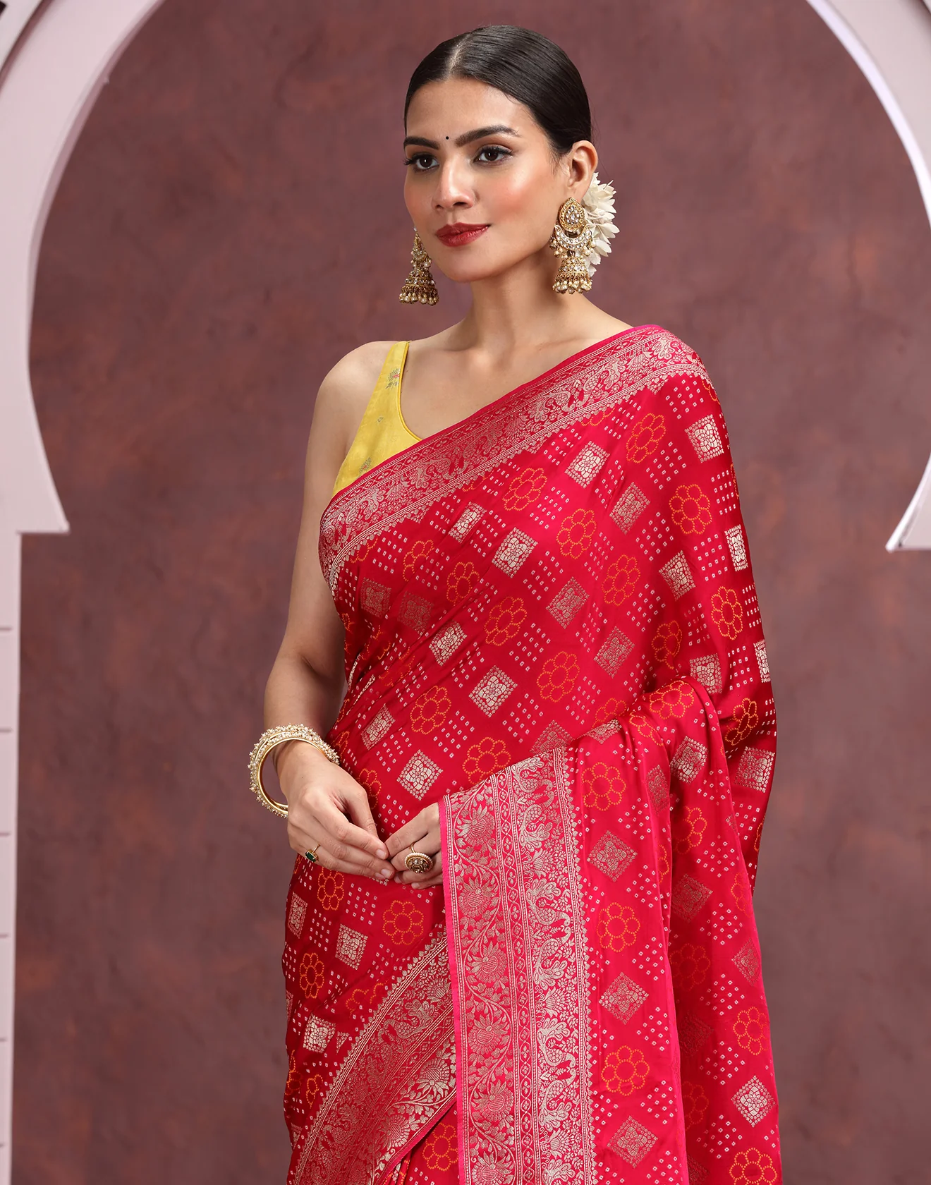 Fuchsia Fable With Bandhej Printed Dola Silk Saree - Image 3