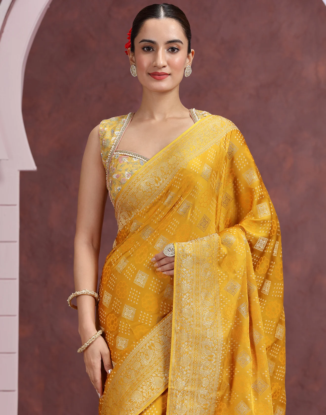 Gendaa Phool Festive Bandhej Saree - Image 3