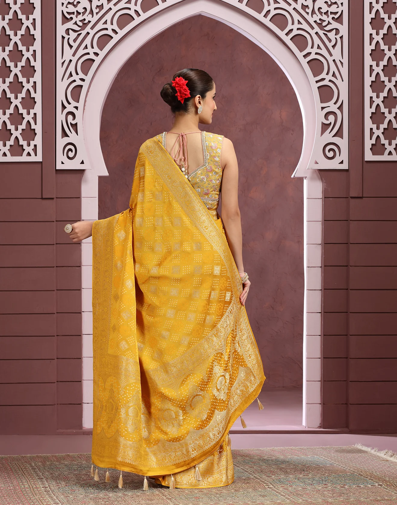 Gendaa Phool Festive Bandhej Saree - Image 5