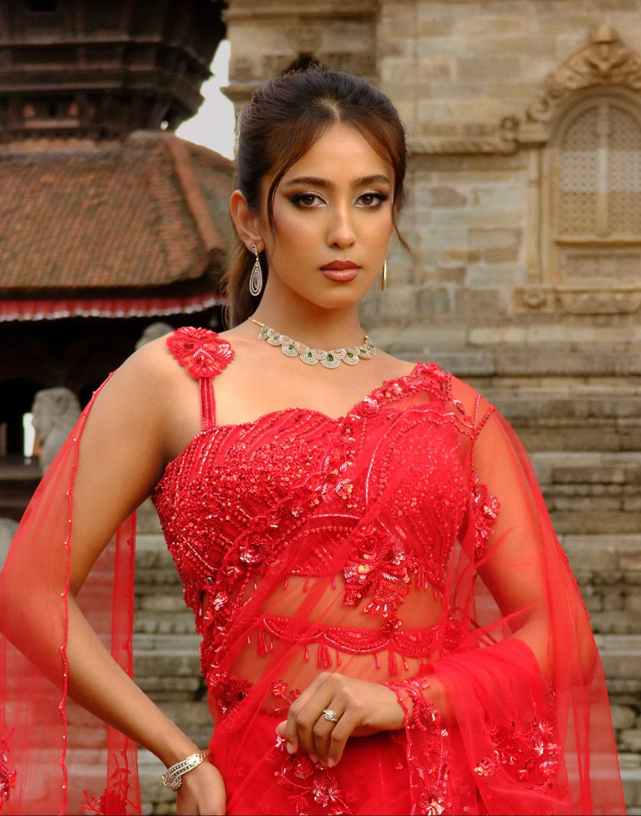 Glam & Flame Net Embroidered Saree With Scallop Blouse - Image 2