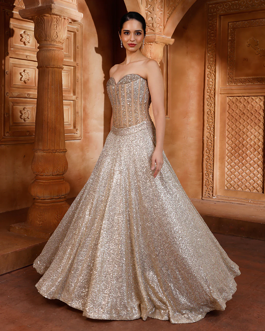 Glitz & Glam Sequin Embellished Corset Lehenga Set - Image 2