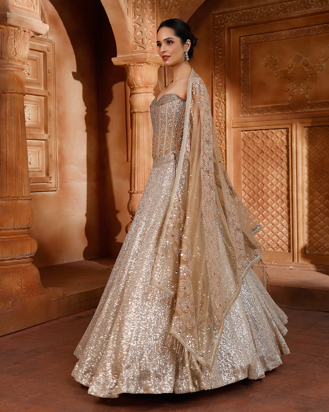 Glitz & Glam Sequin Embellished Corset Lehenga Set - Image 3