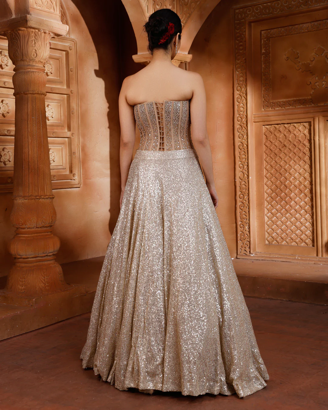 Glitz & Glam Sequin Embellished Corset Lehenga Set - Image 5