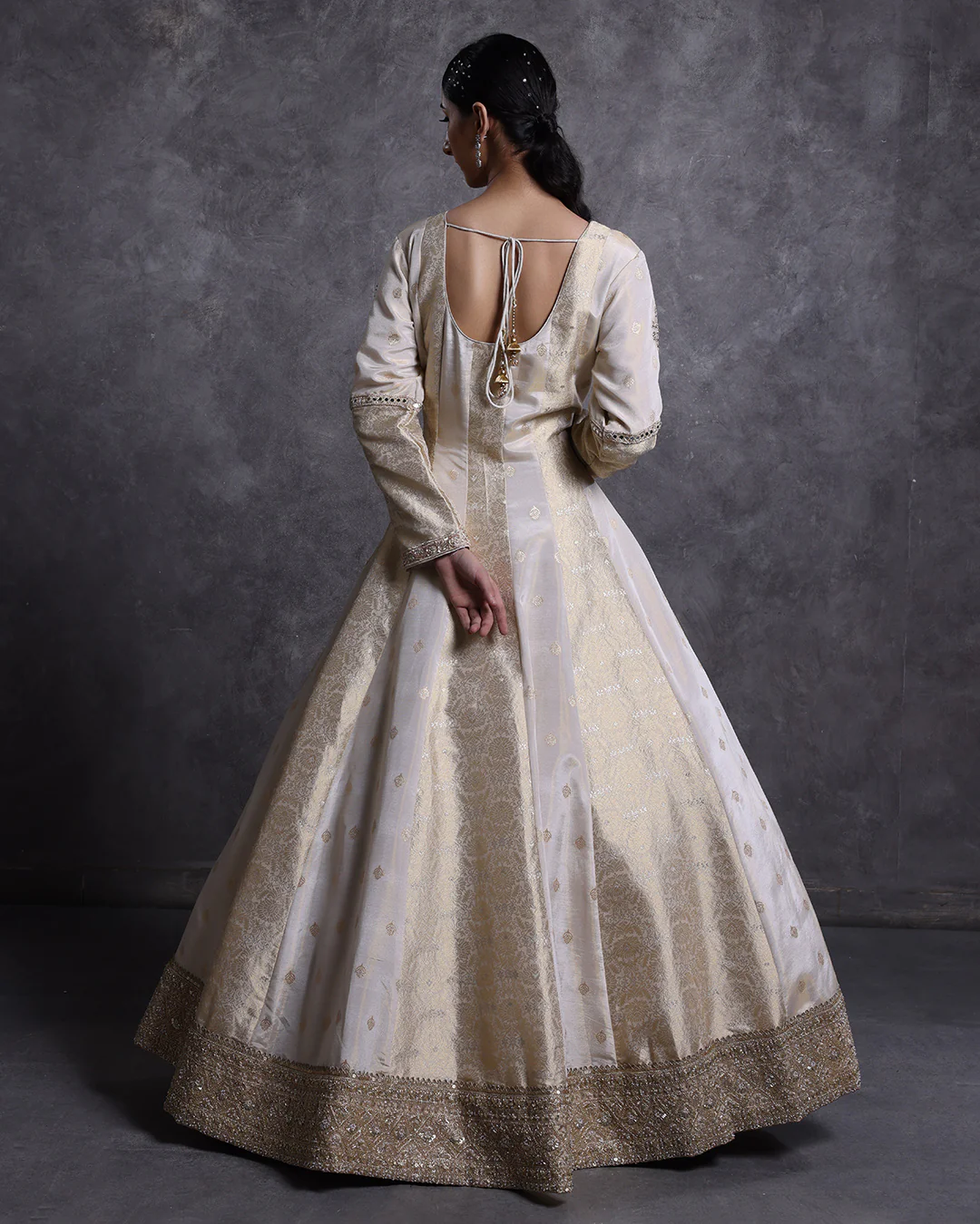 Golden Glow Banarasi Silk Anarkali Suit - Image 4