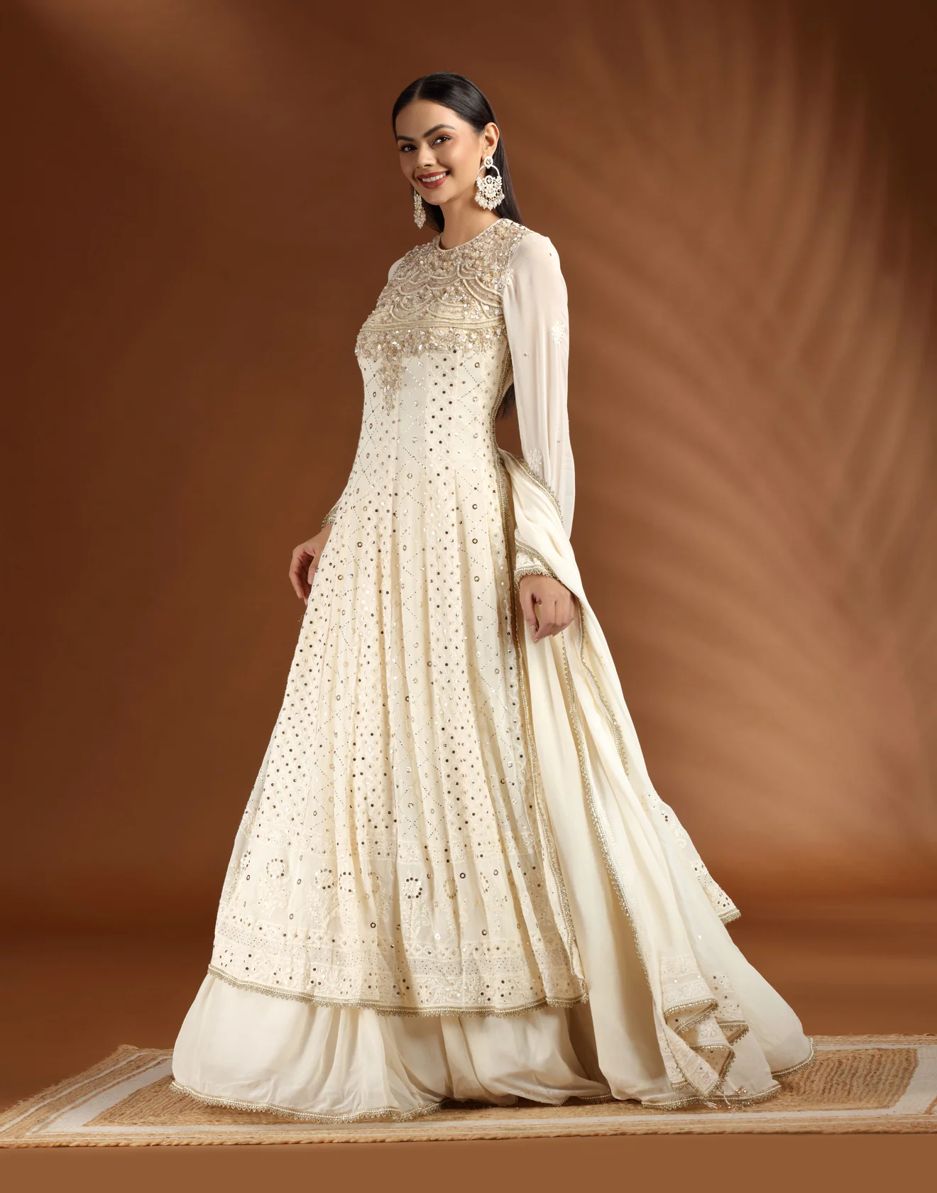 Golden Husk Lucknowi Embellished Sharara Suit - Image 3