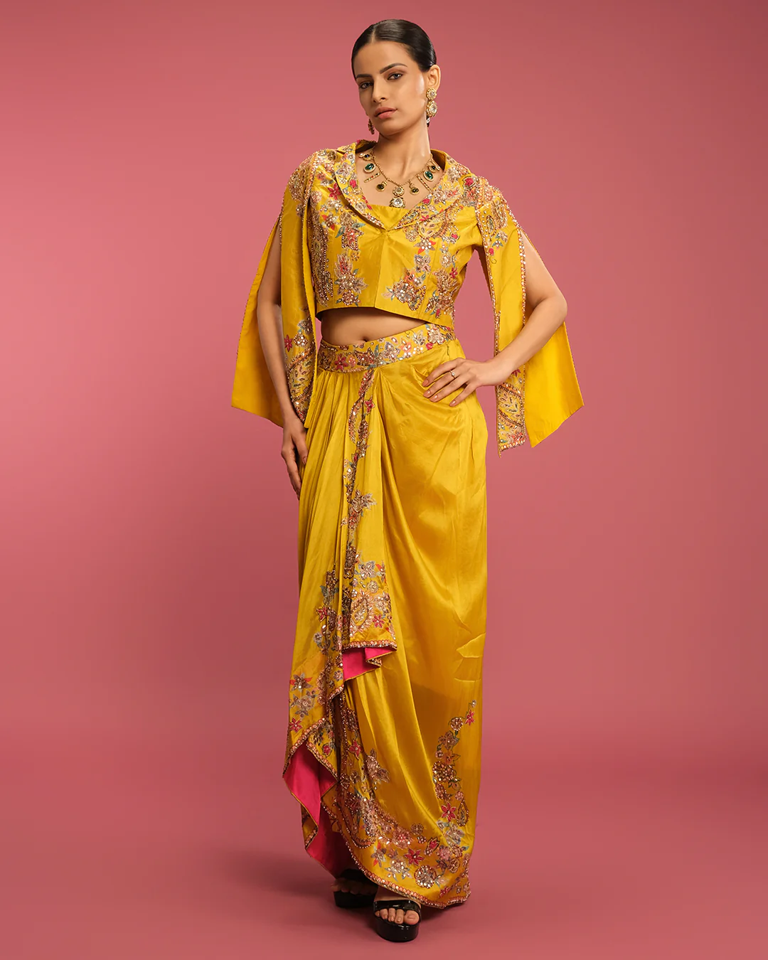 Golden Marigold Embroidered Fusion Set - Image 2