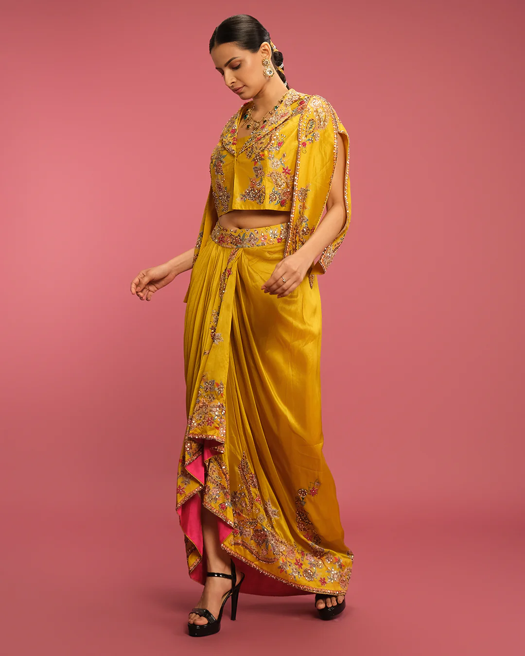 Golden Marigold Embroidered Fusion Set - Image 3