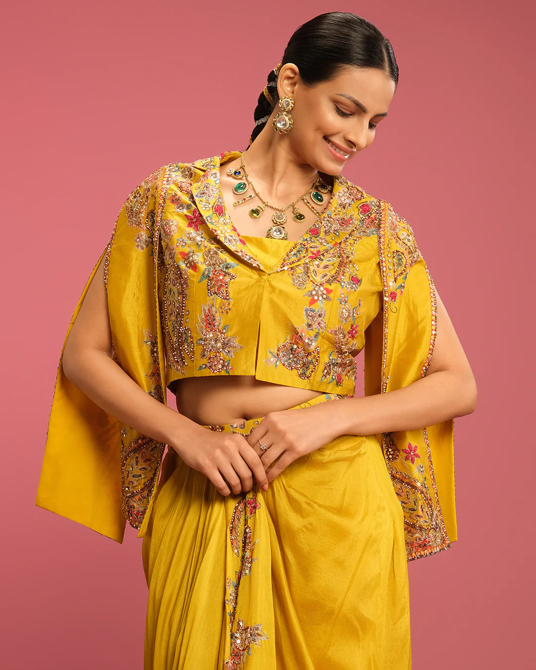 Golden Marigold Embroidered Fusion Set - Image 4