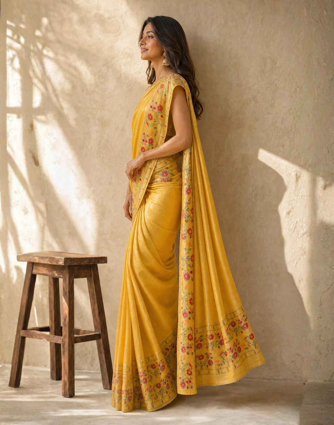 Golden Yellow Blended Tissue Silk Meenakari Paithani Saree - Image 2