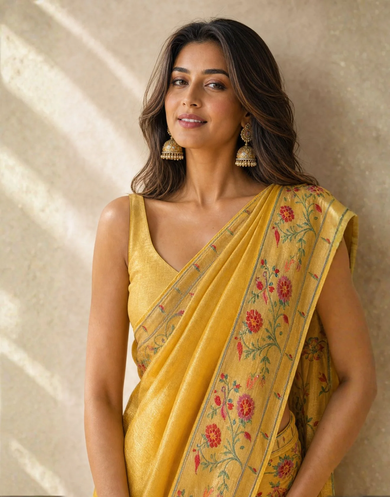 Golden Yellow Blended Tissue Silk Meenakari Paithani Saree - Image 3