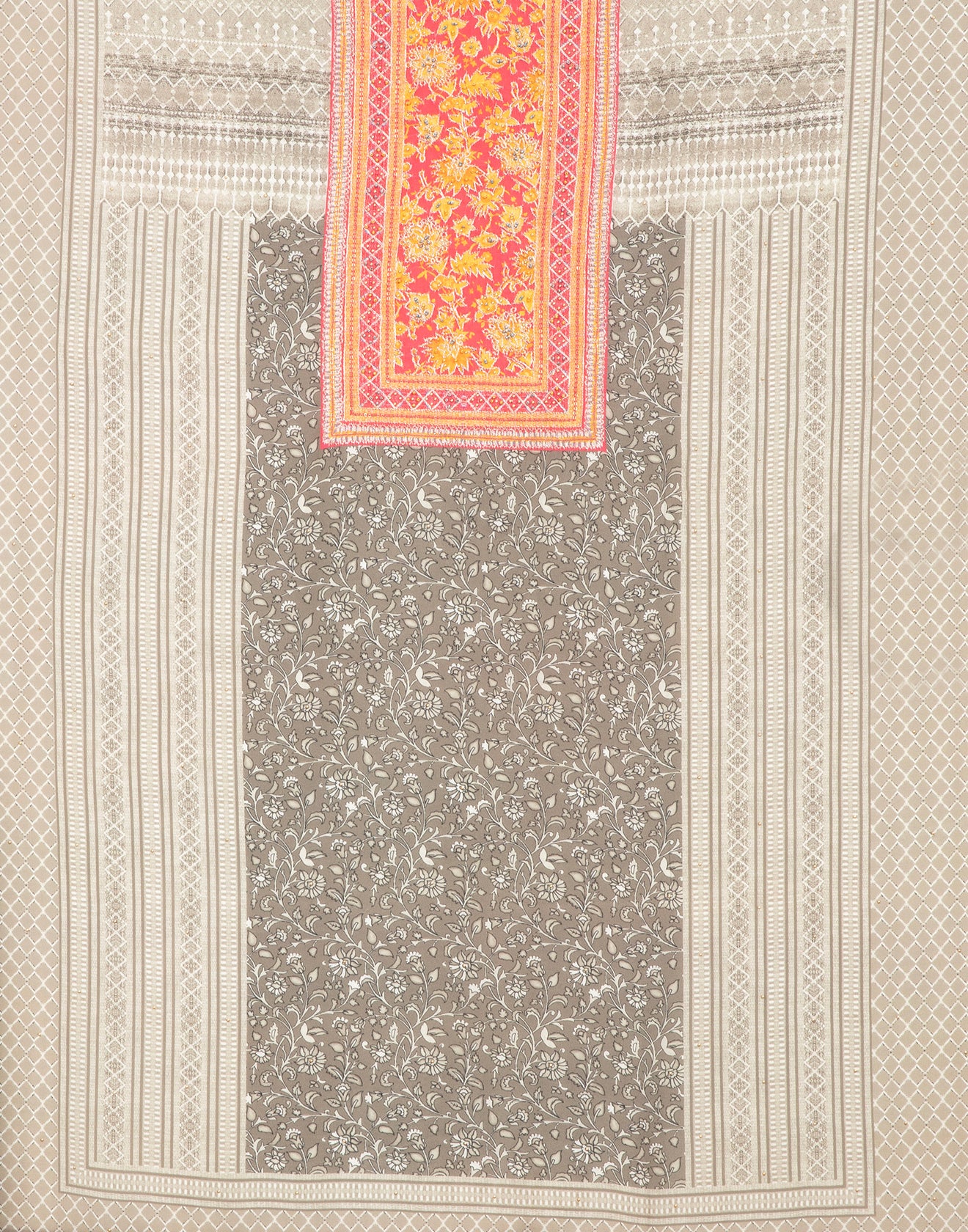 Greyish Green Floral Printed Crepe Silk Unstitched Suit Set - Image 3