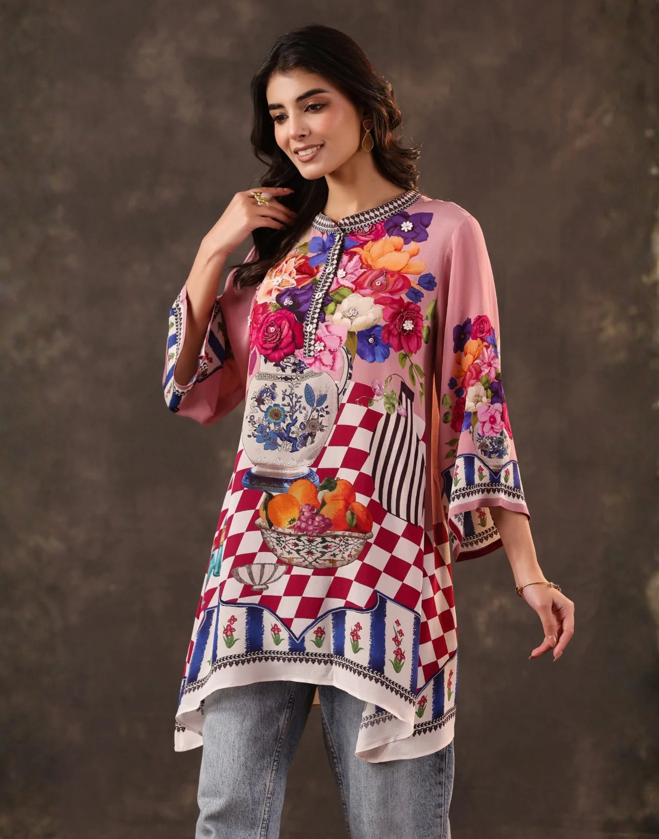 Gulaabi Noor Floral Printed Crepe Tunic Shirt