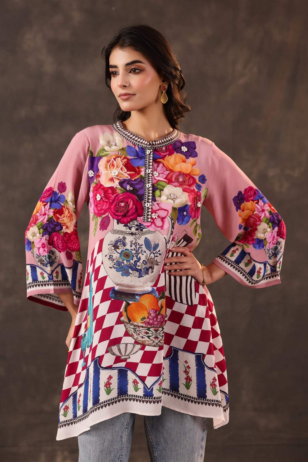 Gulaabi Noor Floral Printed Crepe Tunic Shirt - Image 2
