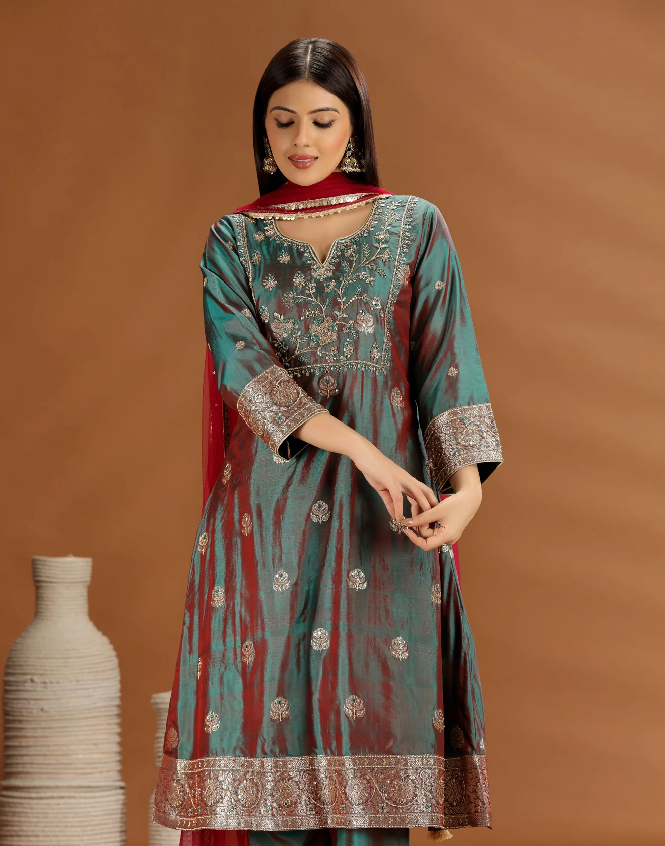 Gulbagh Glint Hand Embroidered Pure Banarasi Silk Salwar Suit - Image 3
