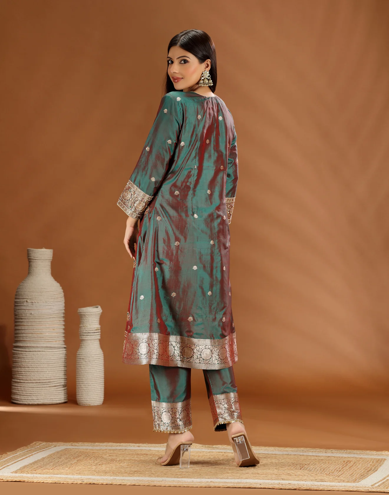 Gulbagh Glint Hand Embroidered Pure Banarasi Silk Salwar Suit - Image 4