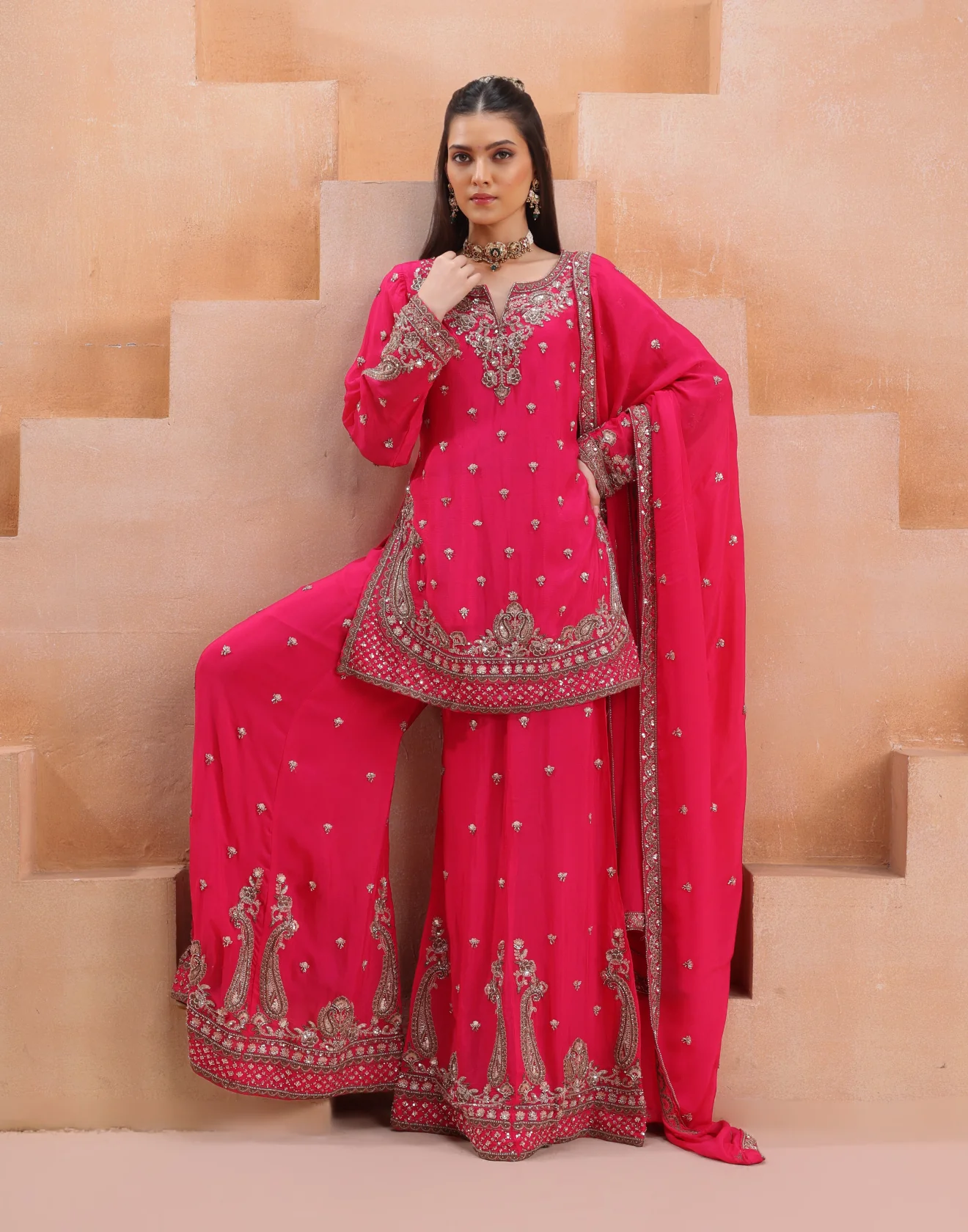 Gulnaar Rani Antique Gold Hand Embroidered Festive Palazzo Salwar Kameez Set