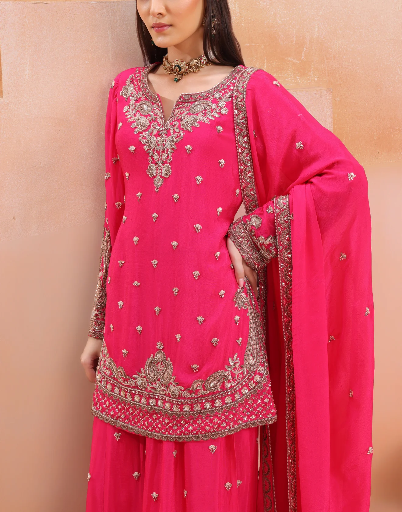 Gulnaar Rani Antique Gold Hand Embroidered Festive Palazzo Salwar Kameez Set - Image 3