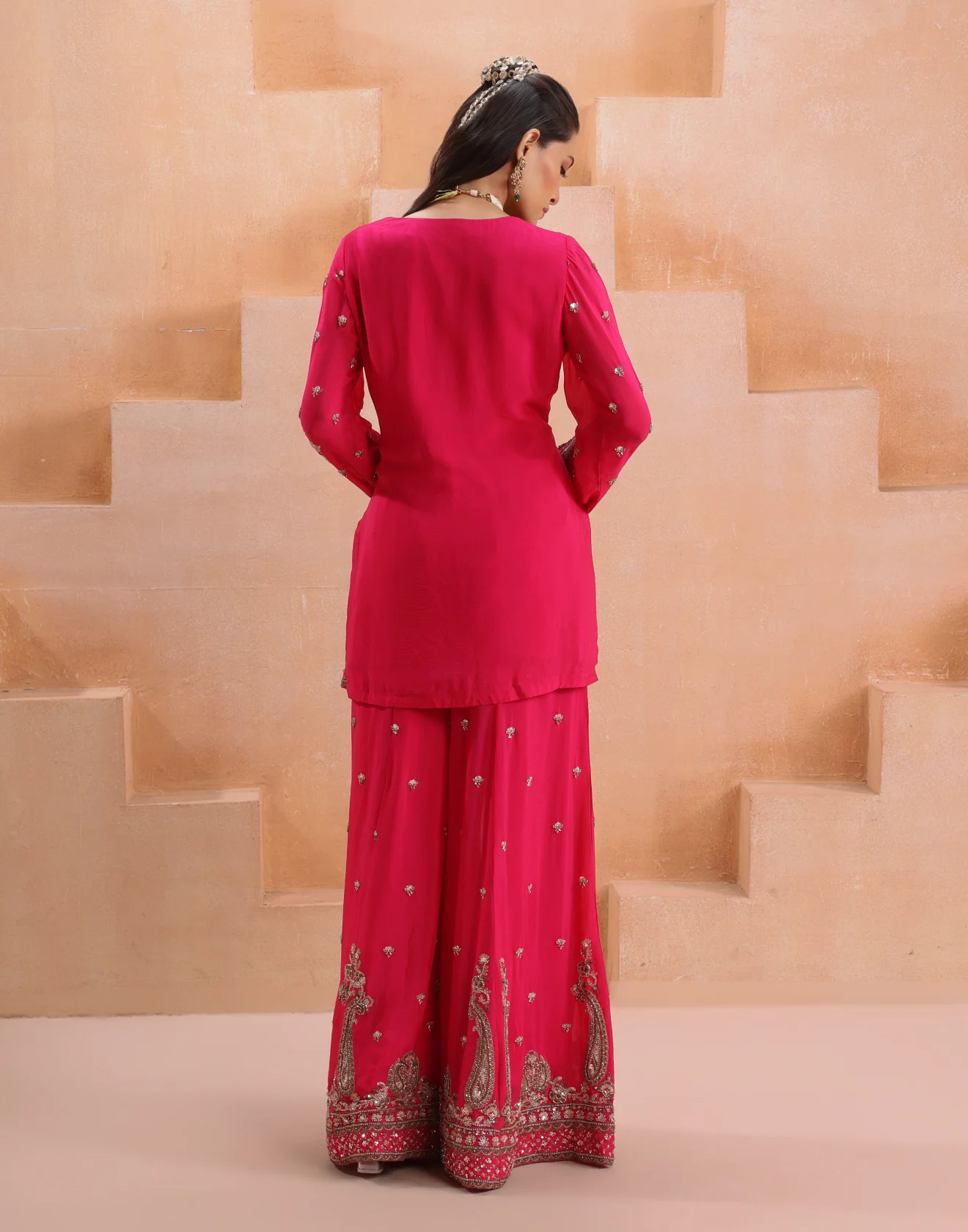 Gulnaar Rani Antique Gold Hand Embroidered Festive Palazzo Salwar Kameez Set - Image 5
