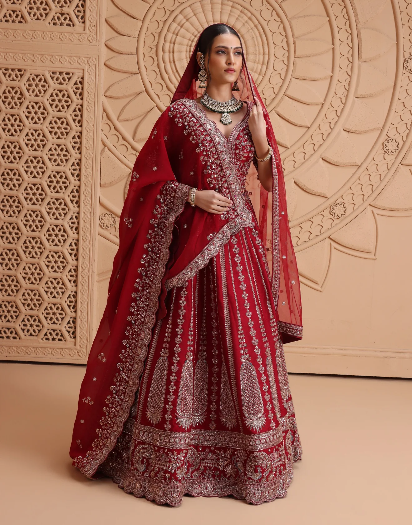 Gulnaar Suhaag Embroidered Bridal Raw Silk Lehenga Set