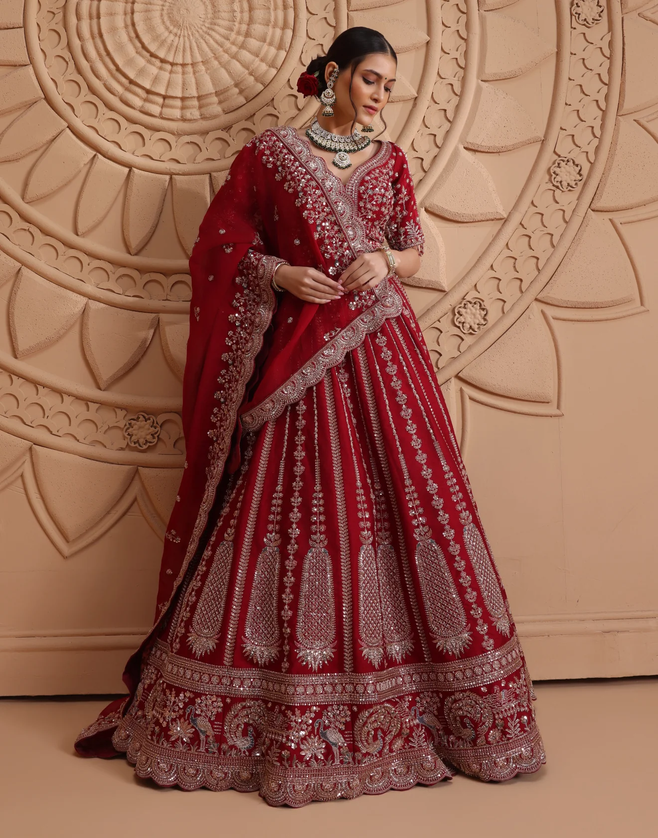 Gulnaar Suhaag Embroidered Bridal Raw Silk Lehenga Set - Image 2