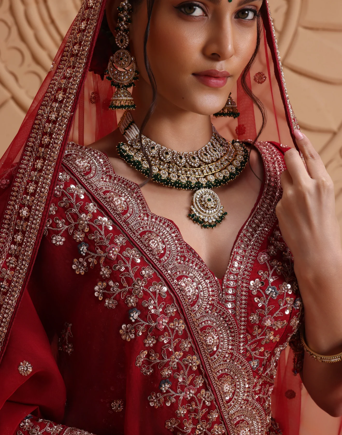 Gulnaar Suhaag Embroidered Bridal Raw Silk Lehenga Set - Image 3