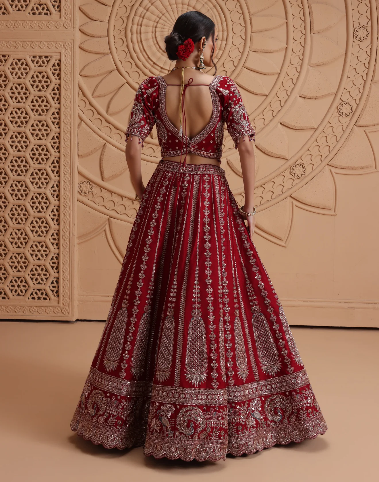 Gulnaar Suhaag Embroidered Bridal Raw Silk Lehenga Set - Image 4