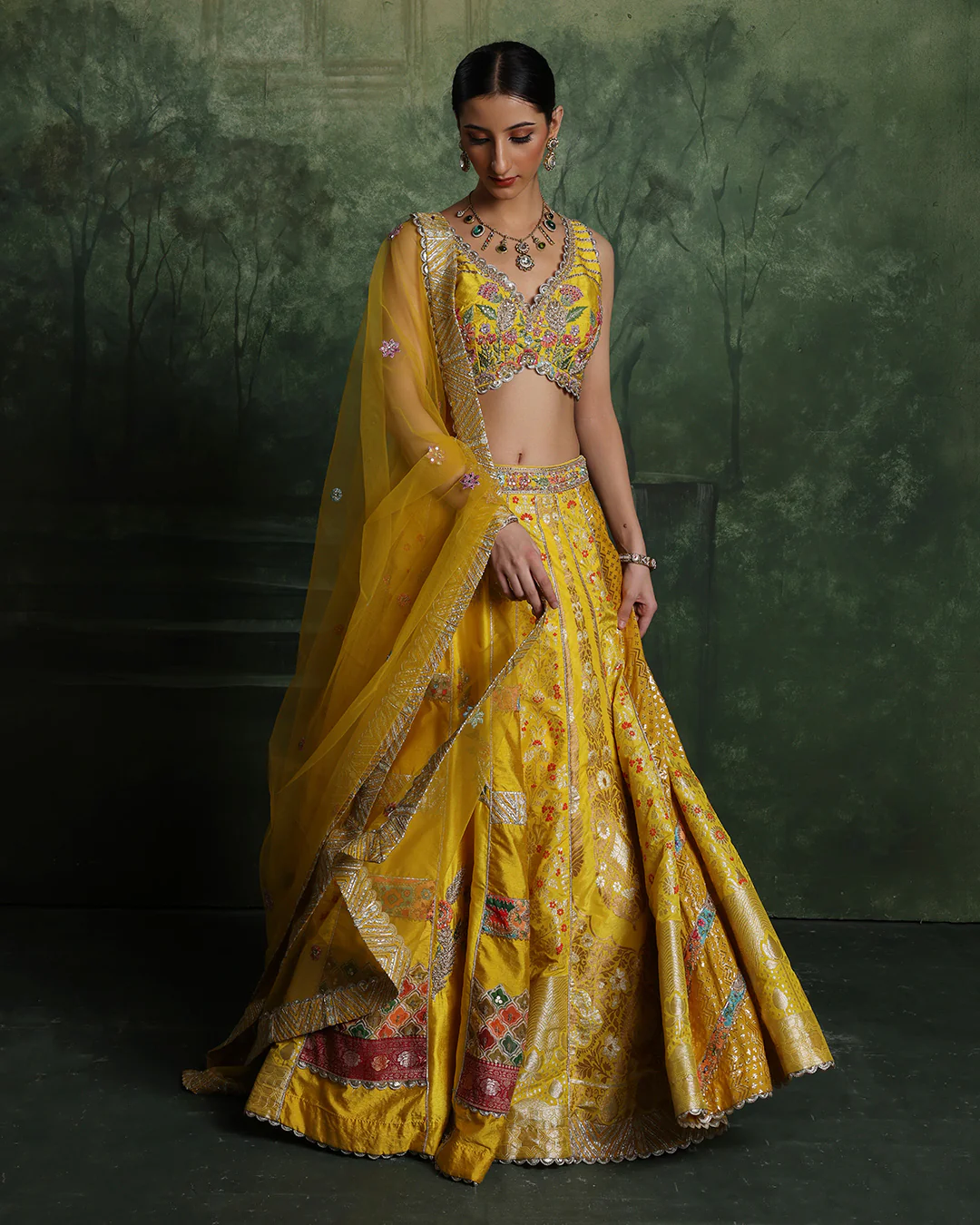 Haldi Amber Banarsi Silk Lehenega Set - Image 2