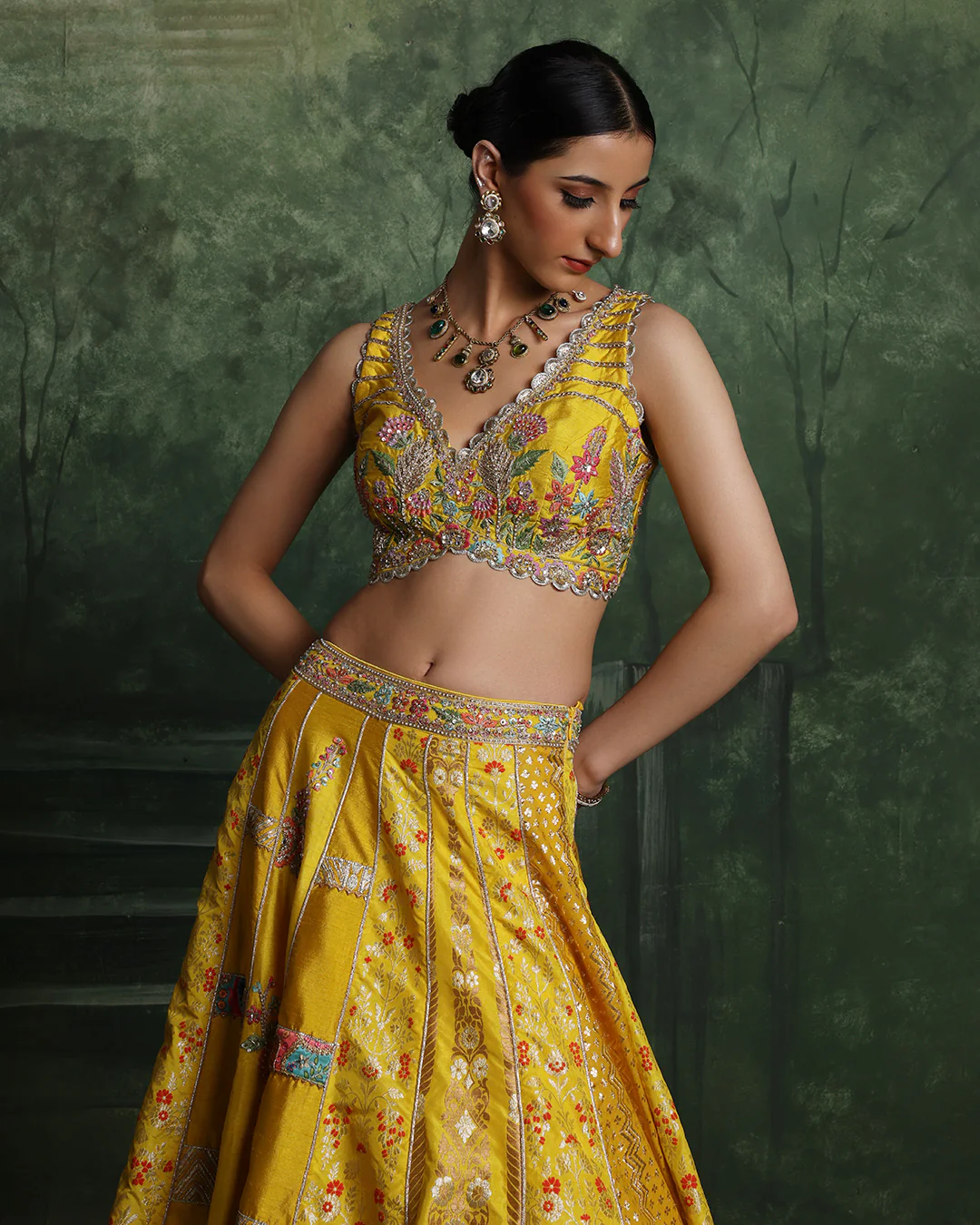 Haldi Amber Banarsi Silk Lehenega Set - Image 4