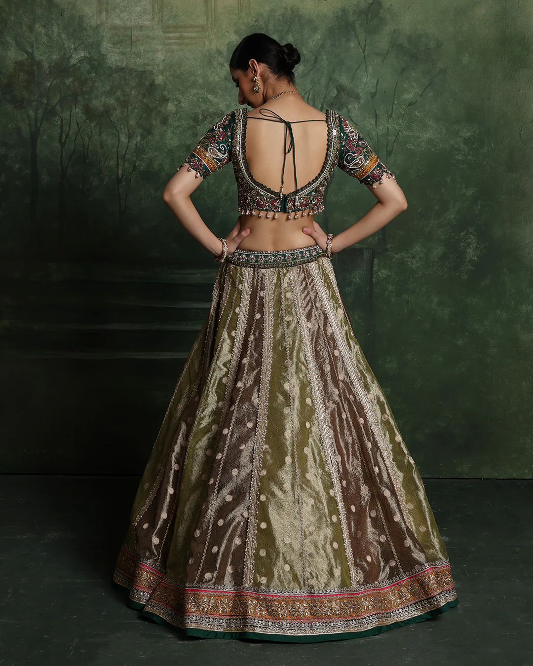 Henna Hues Shimmer Brocade Lehenga Set For Mehendi - Image 5