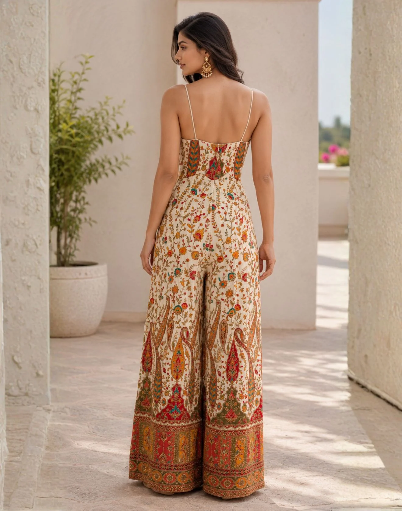 Heritage Ivory Printed Silk Indo-Western Jumpsuit - Image 2