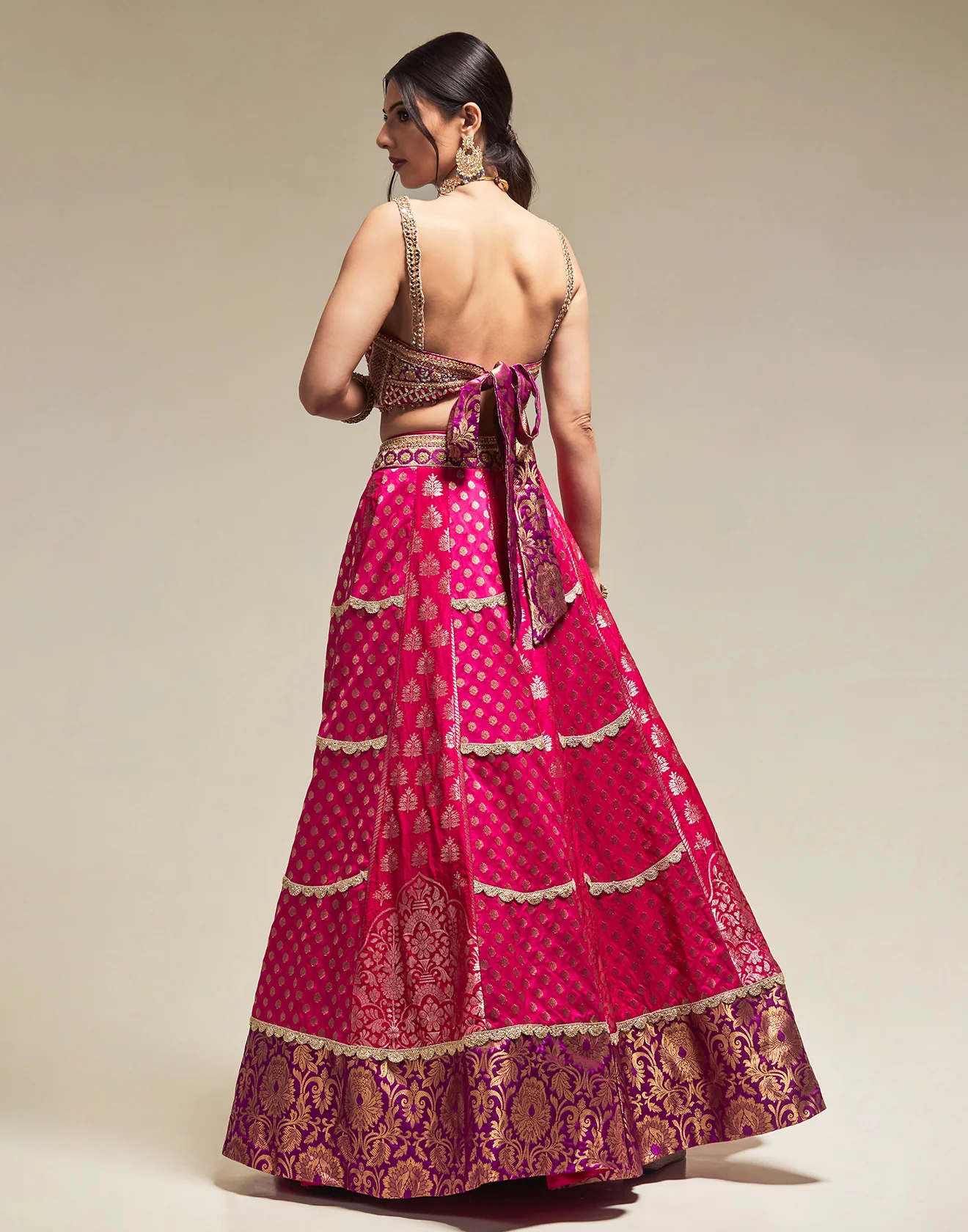 Hot Pink Multi Hued Traditional Lehenga Set - Image 5