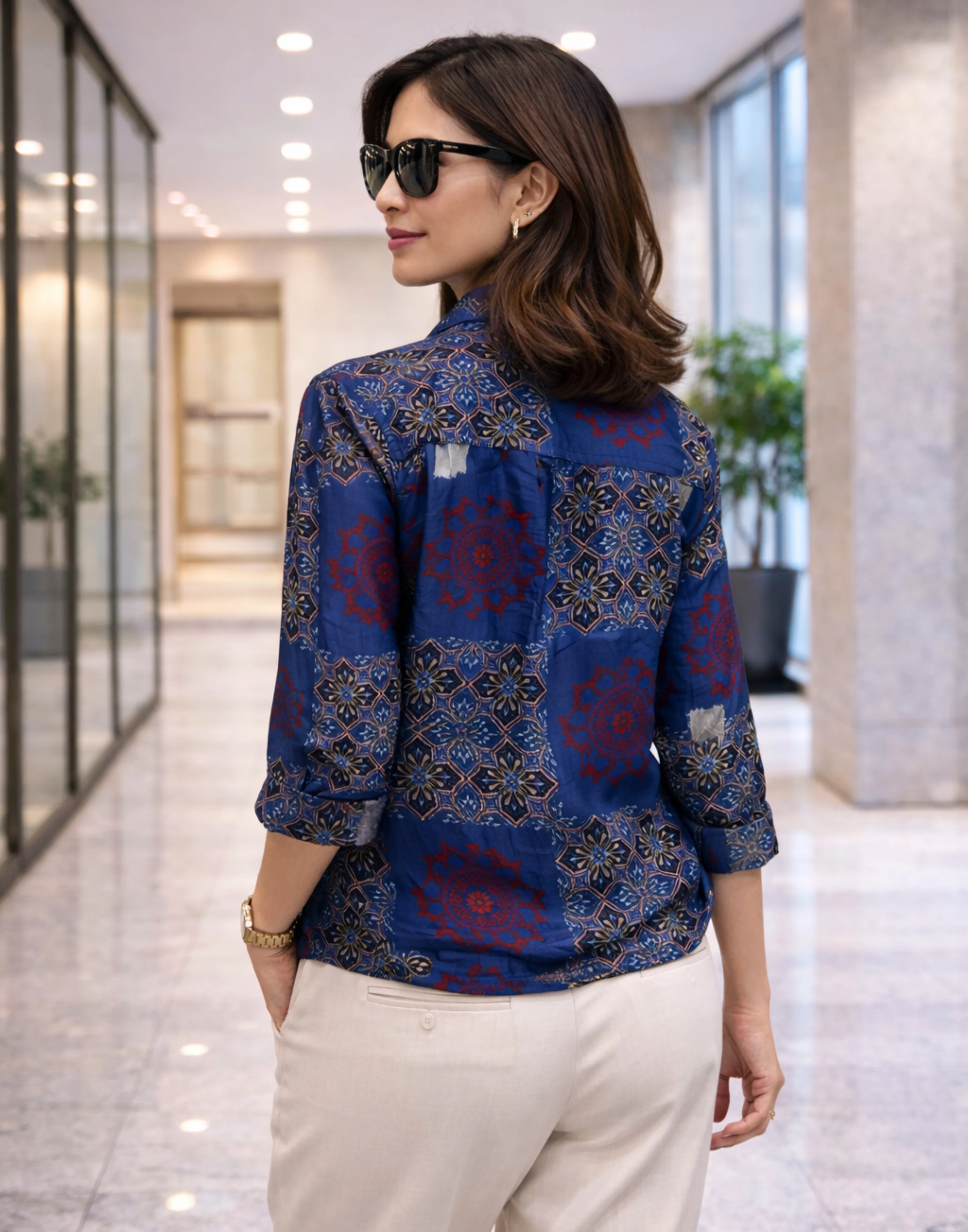 Ink Blue Chic Tunic Top In Ajrakh Print - Image 2