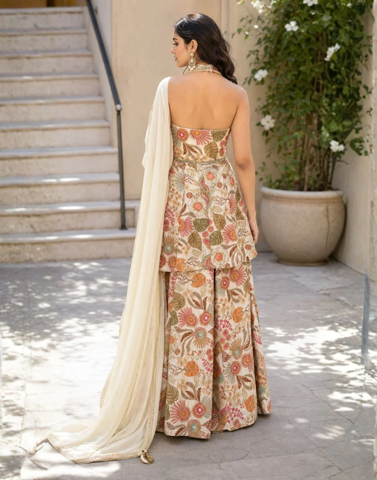 Ivory Garden Printed Kurta Palazzo Set with Dupatta - Image 2
