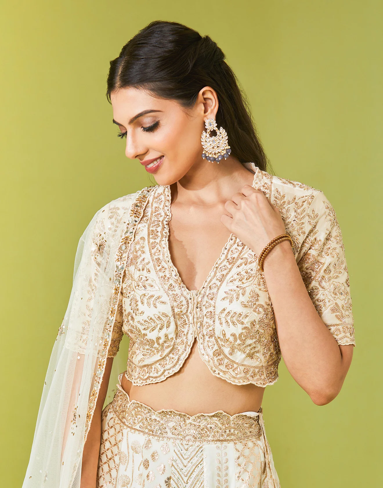 Ivory Gold Embroidered Lehenga Set - Image 3