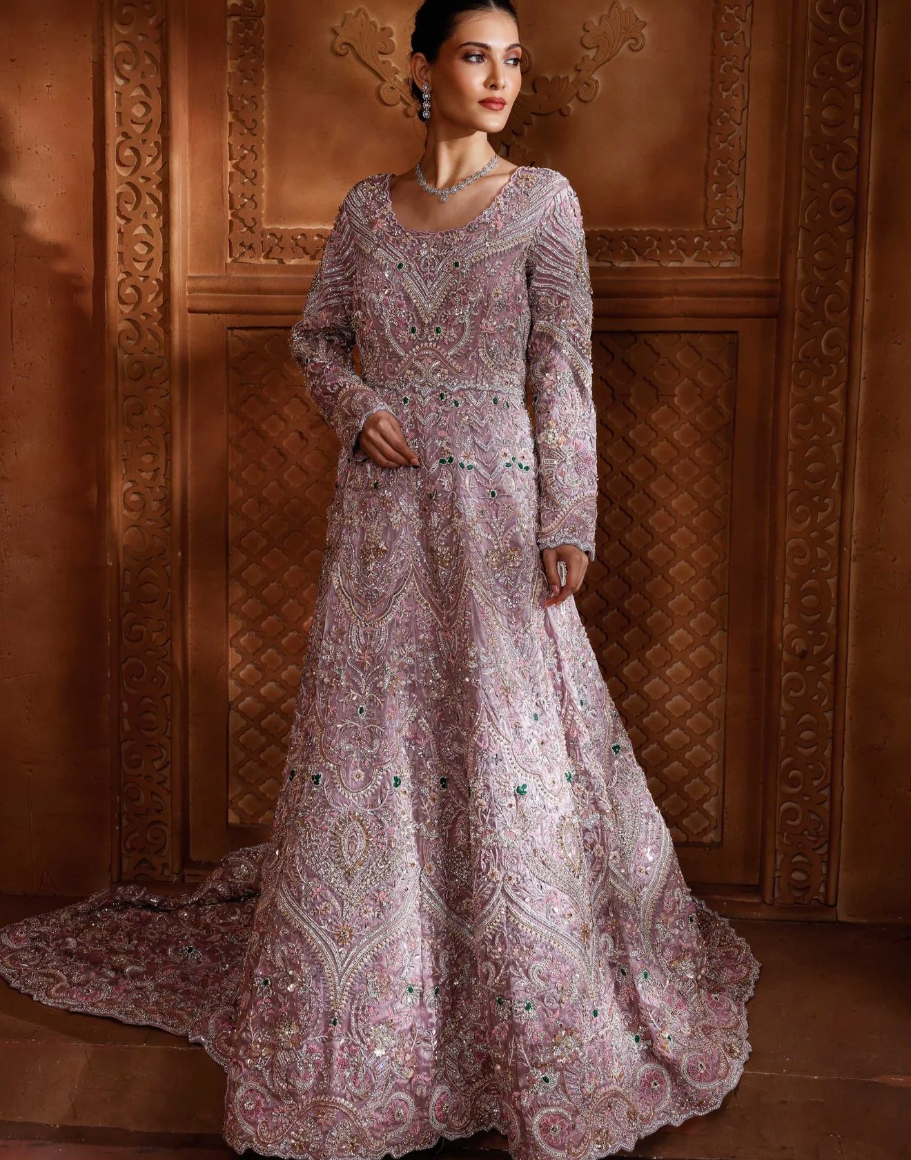 Lavender Love Embellished Shimmer Silk Bridal Farshi Set - Image 3