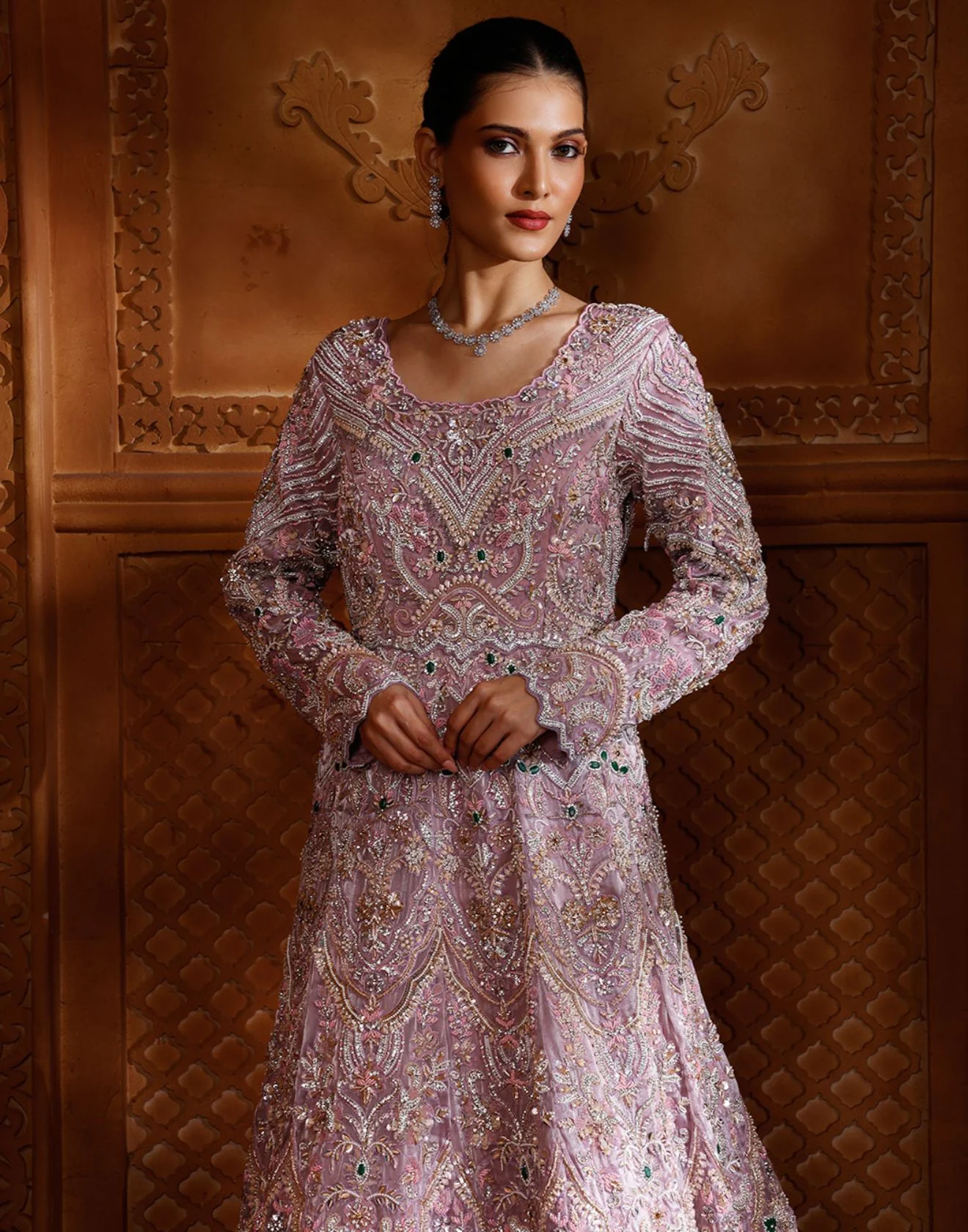 Lavender Love Embellished Shimmer Silk Bridal Farshi Set - Image 4