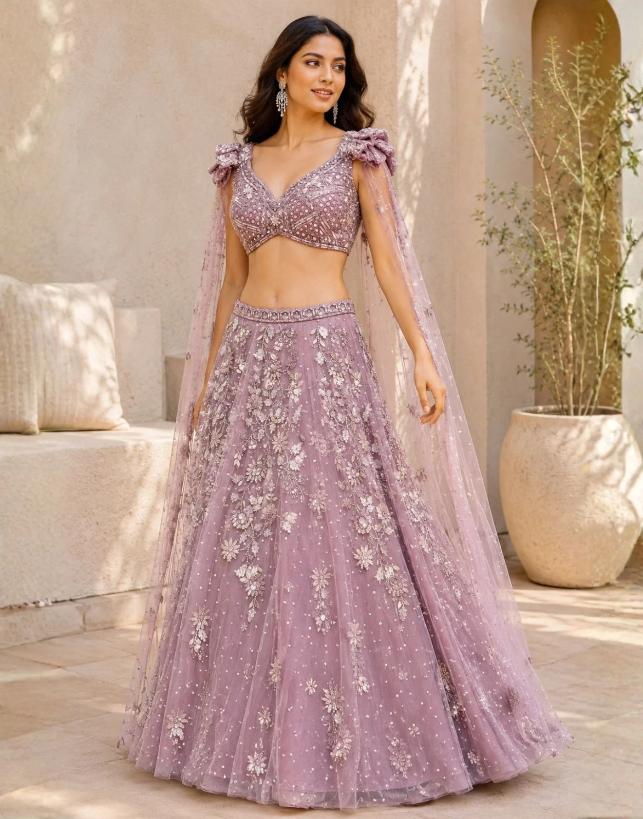 Lilac Blossom Embellished Net Lehenga Set