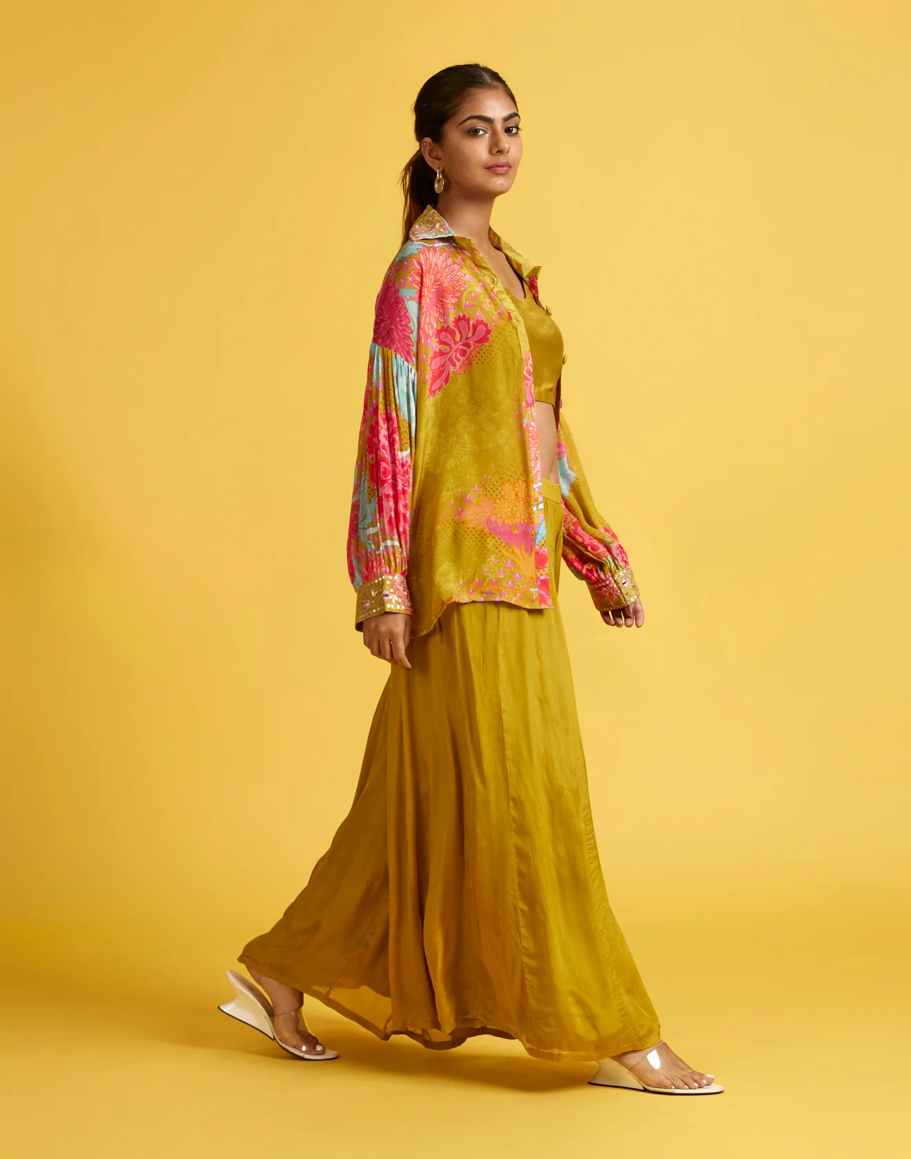 Lime Zest Floral Printed Fusion Co-Ord Set - Image 4