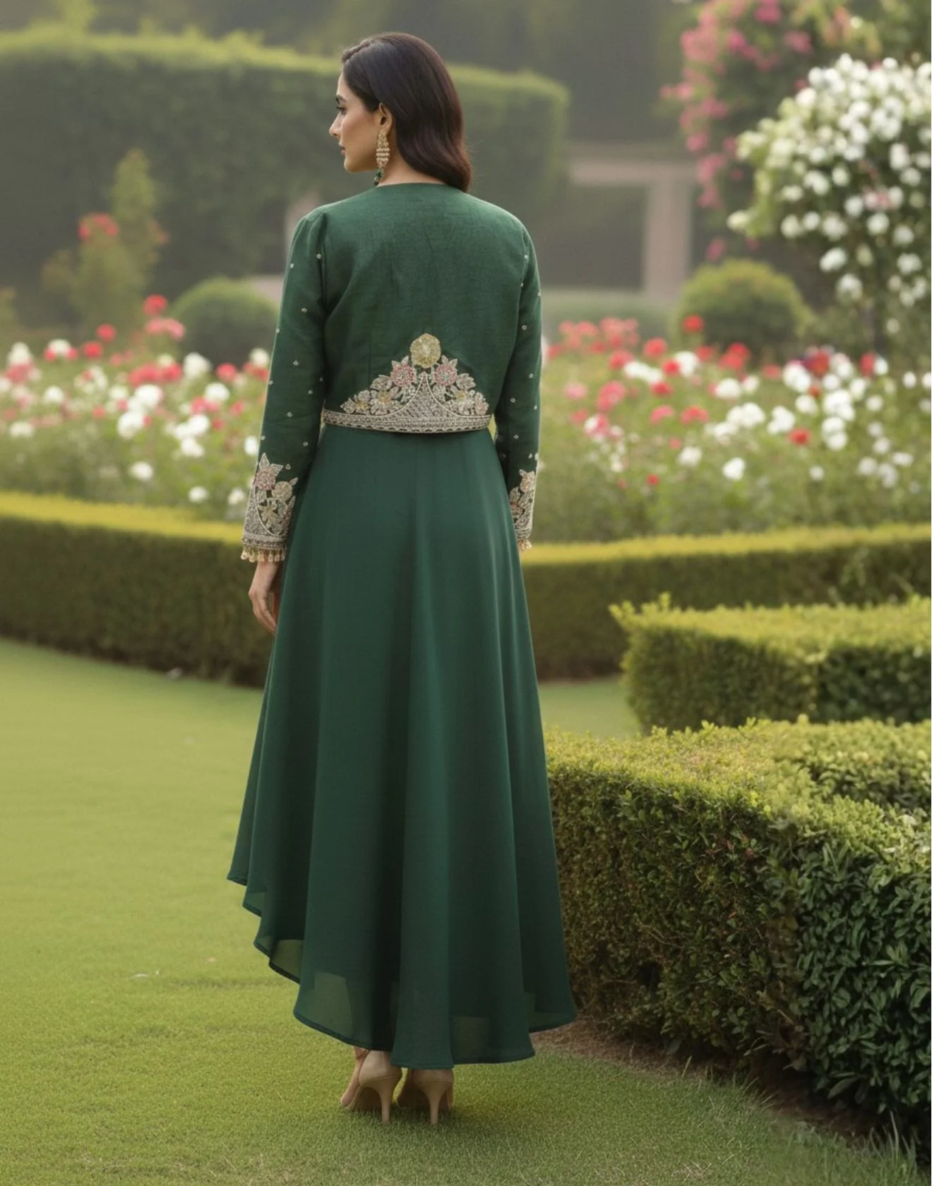 Lisha Jain X Roopkala Forest Green Festive Fusion Cowl Set - Image 2