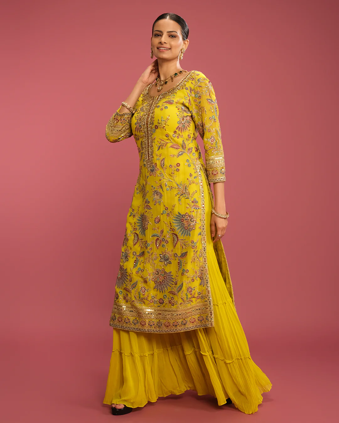 Luminous Lime Embroidered Sharara Set - Image 2