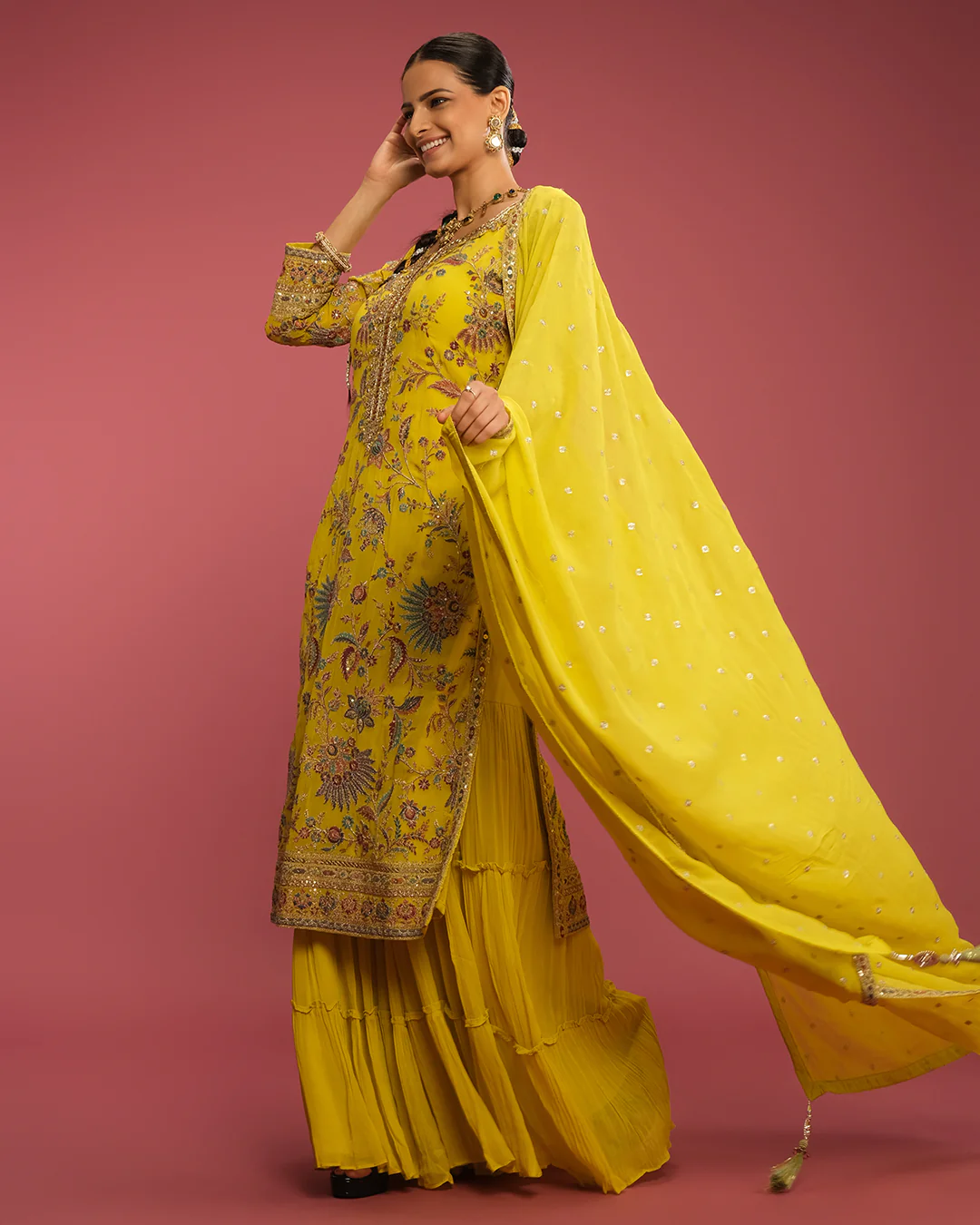 Luminous Lime Embroidered Sharara Set - Image 3