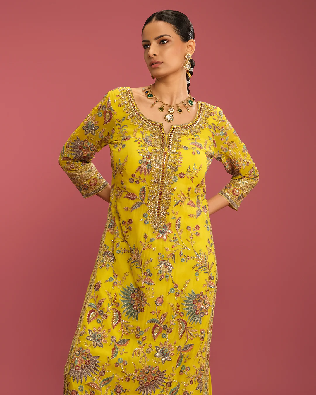 Luminous Lime Embroidered Sharara Set - Image 4