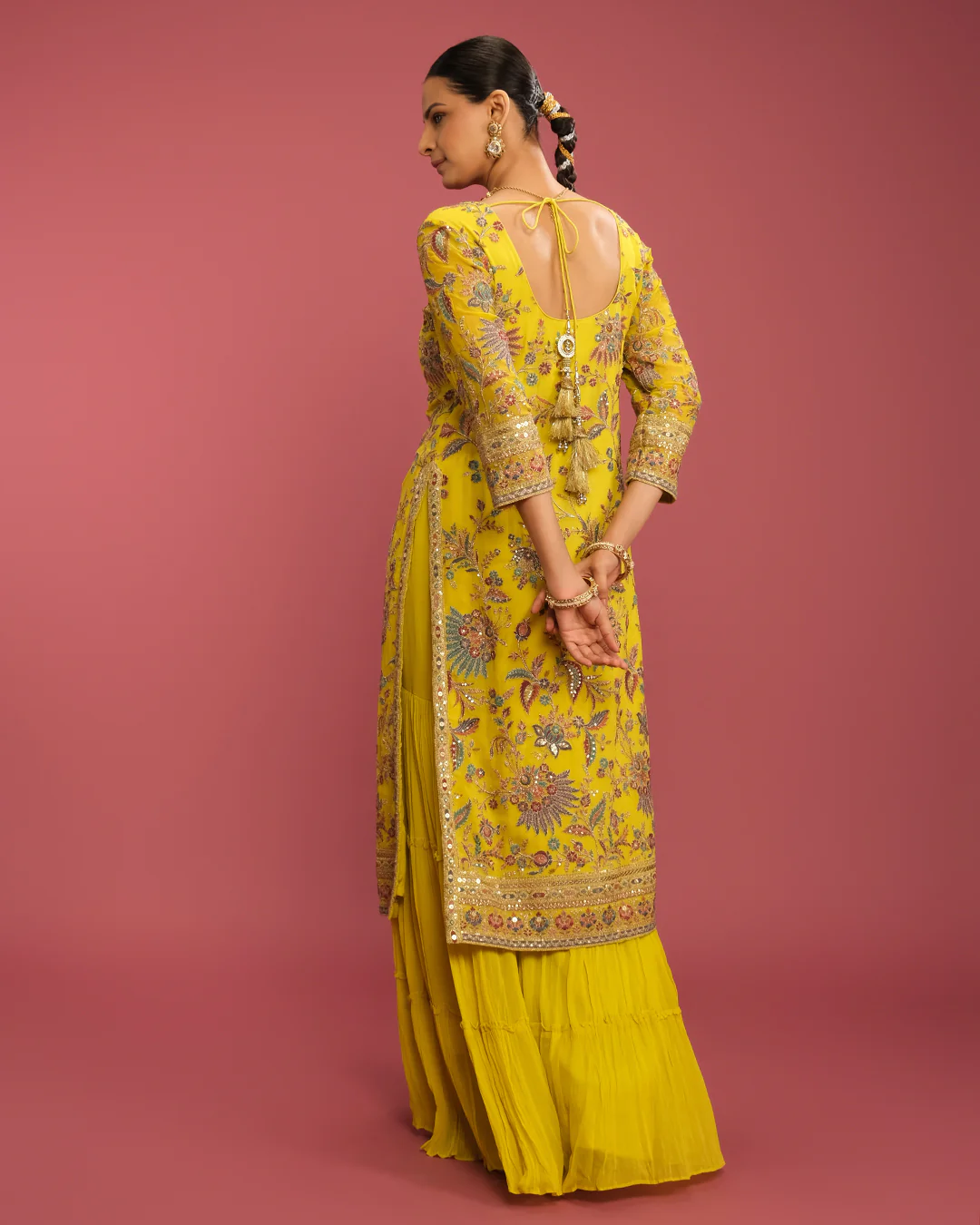 Luminous Lime Embroidered Sharara Set - Image 5