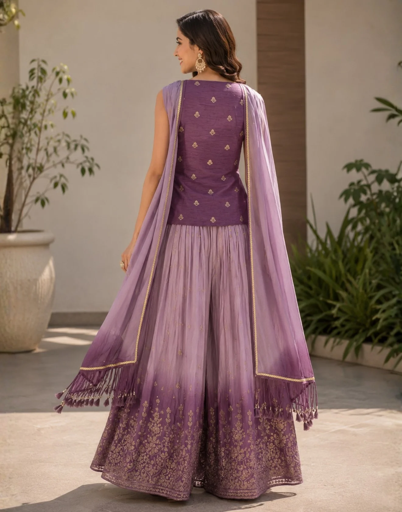 Matté Purple Ombre Embroidered Indo-Western Suit - Image 2