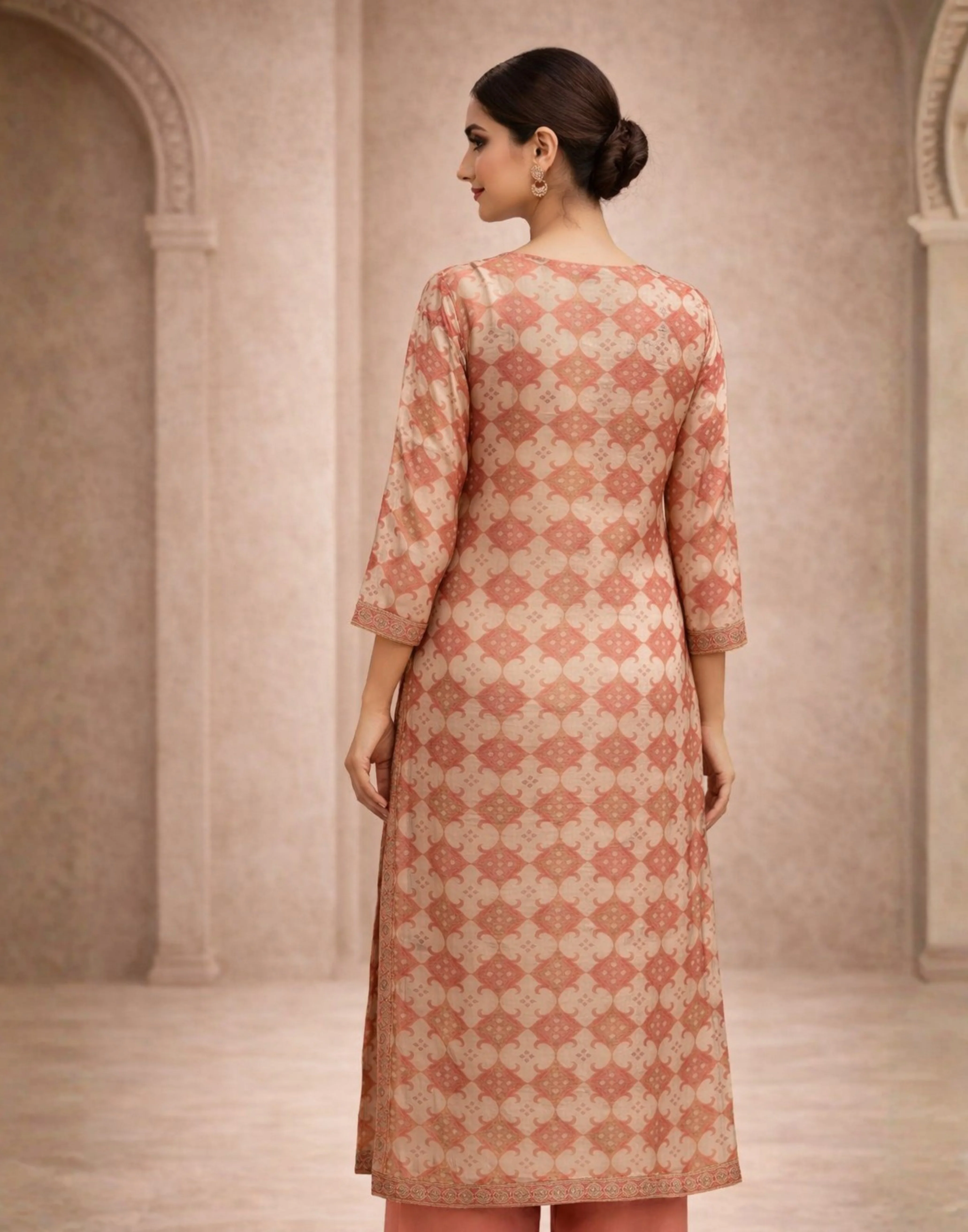 Matté Salmon Machine Embroidered Festive Kurta Set - Image 3