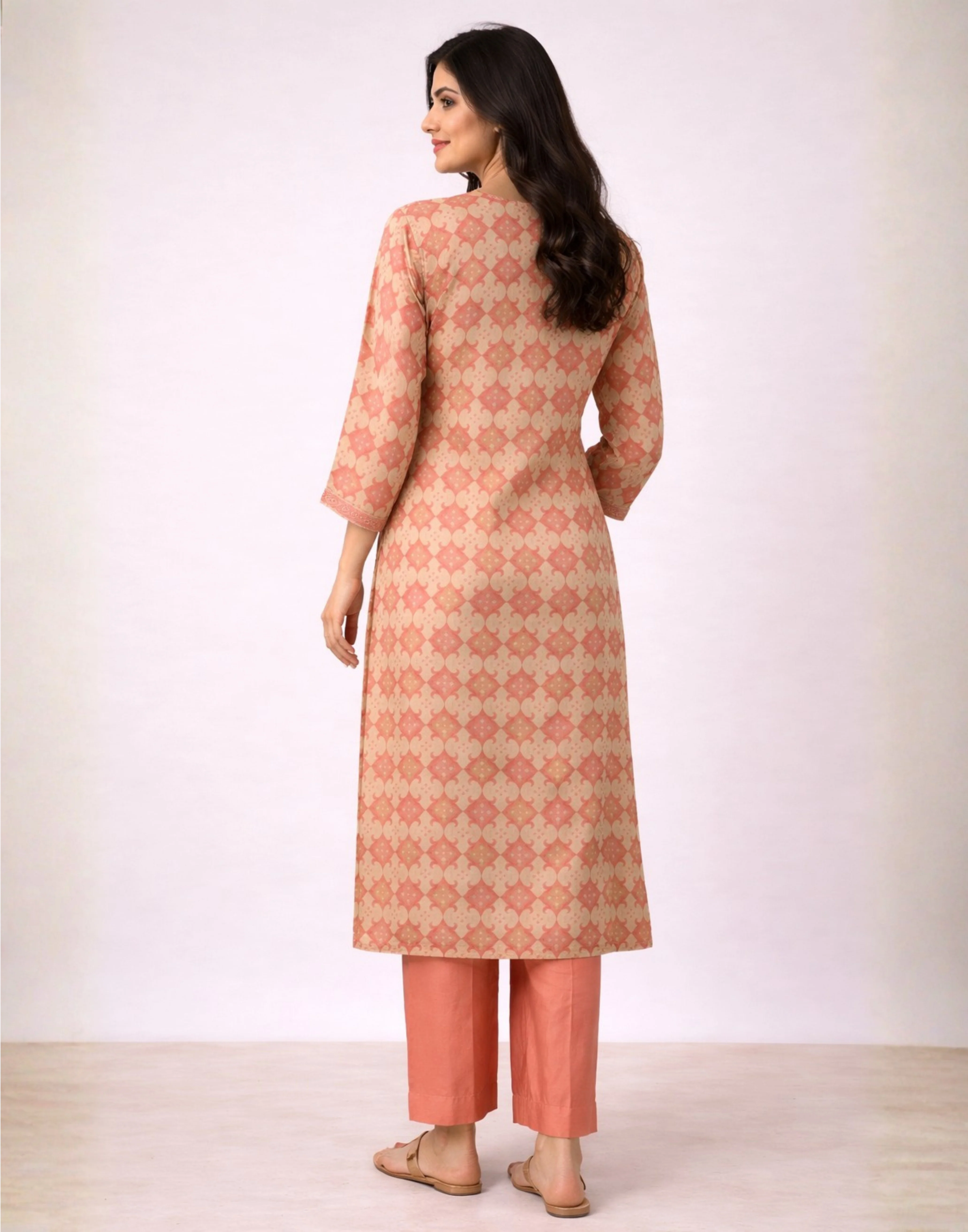 Matté Salmon Machine Embroidered Festive Kurta Set - Image 4