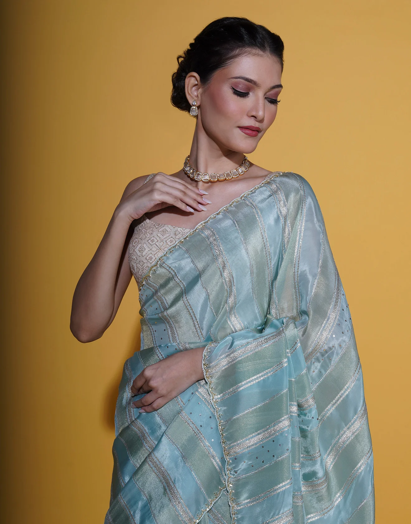Mediterranean Sea Embellished Festive Saree - Image 3