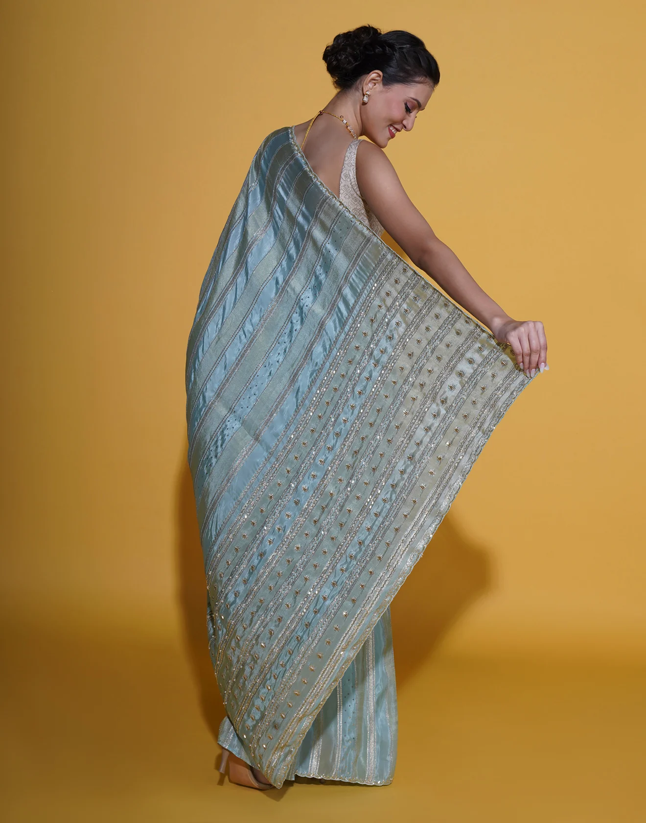 Mediterranean Sea Embellished Festive Saree - Image 4