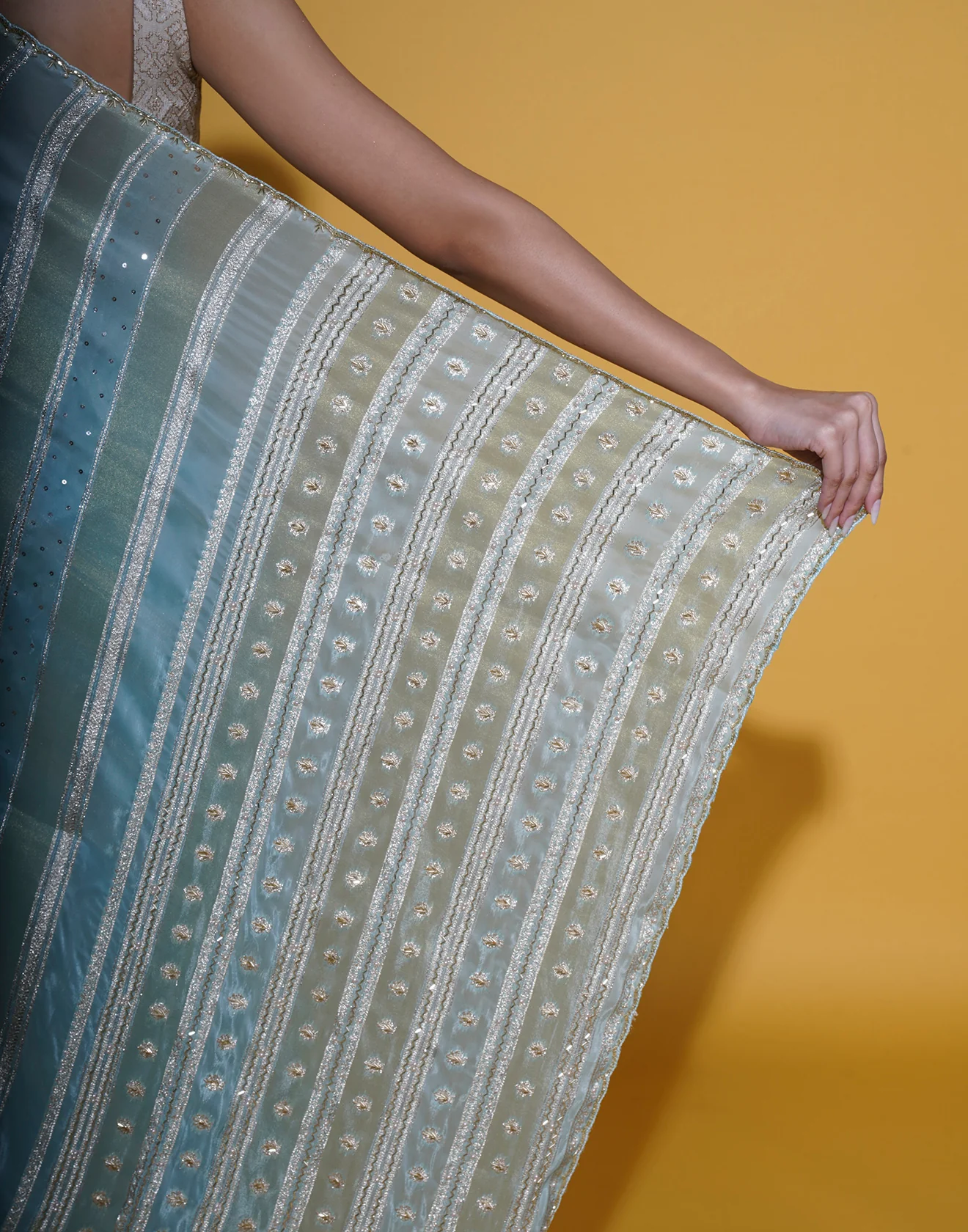 Mediterranean Sea Embellished Festive Saree - Image 5
