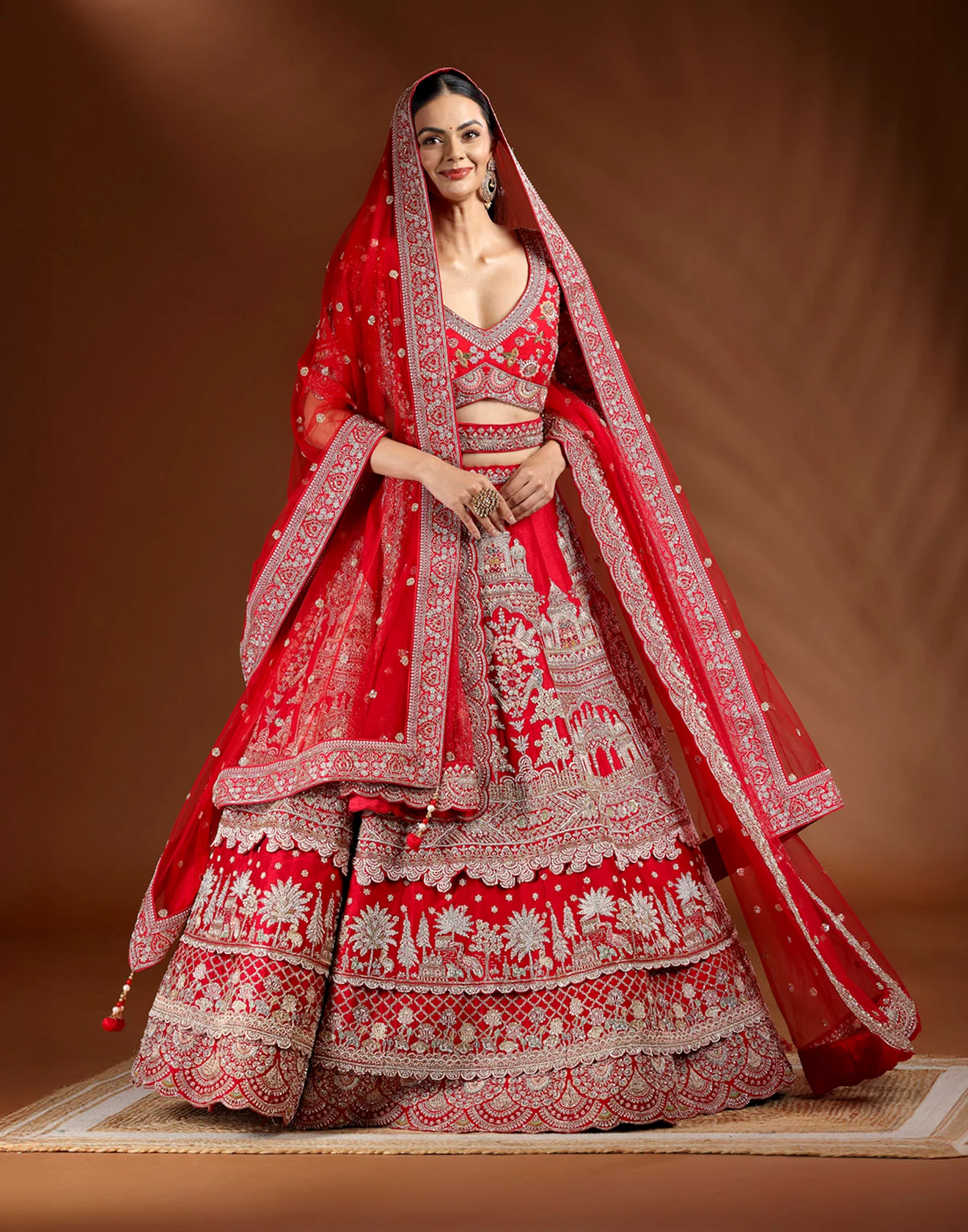 Mehel Ki Maharani Layered Silk Embroidered Bridal Lehenga Set - Image 3